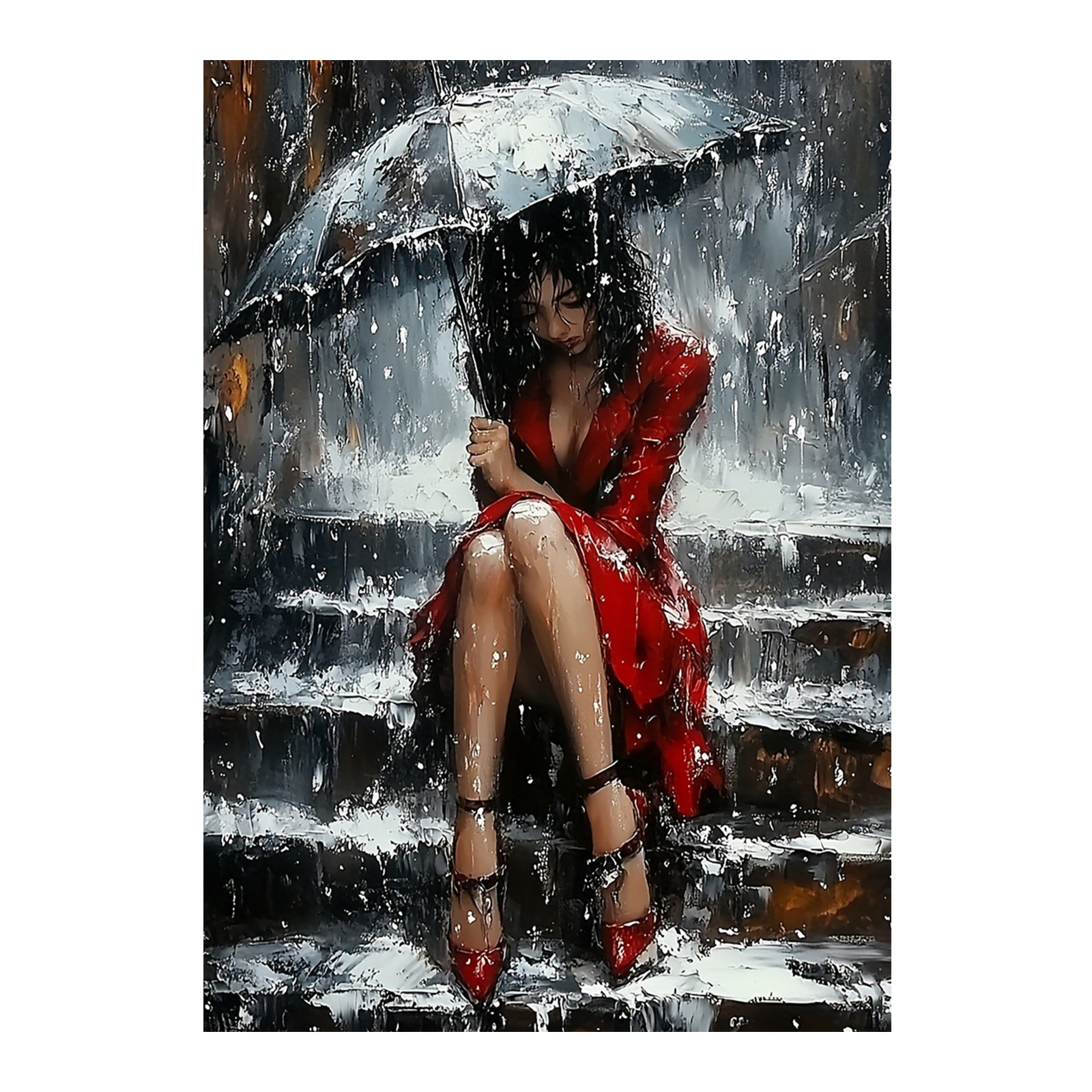 

Femme Chic en Robe Rouge & Parapluie - Art sur Toile Imperméable, Cadre de 12x18" pour Salon, Chambre, Décoration de Bureau à Domicile, pour la Décoration de