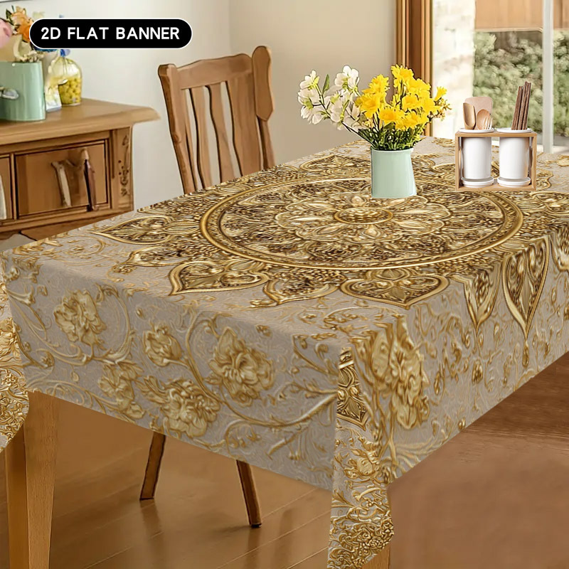 TEMU 1pc Gold-patterned Eid Tablecloth, Mubarak Banner Ramadan Decorations, -style Table Decorations, Arabic Table Decorations, Suitable For Kitchen,
