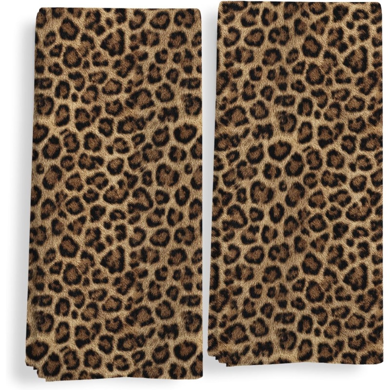 TEMU 2pcs Towel Set 16x 24inch Trendy Vintage Leopard Print Kitchen Towel Snow Leopard Decorative Towel Bathroom Decorative Towel Leopard Print