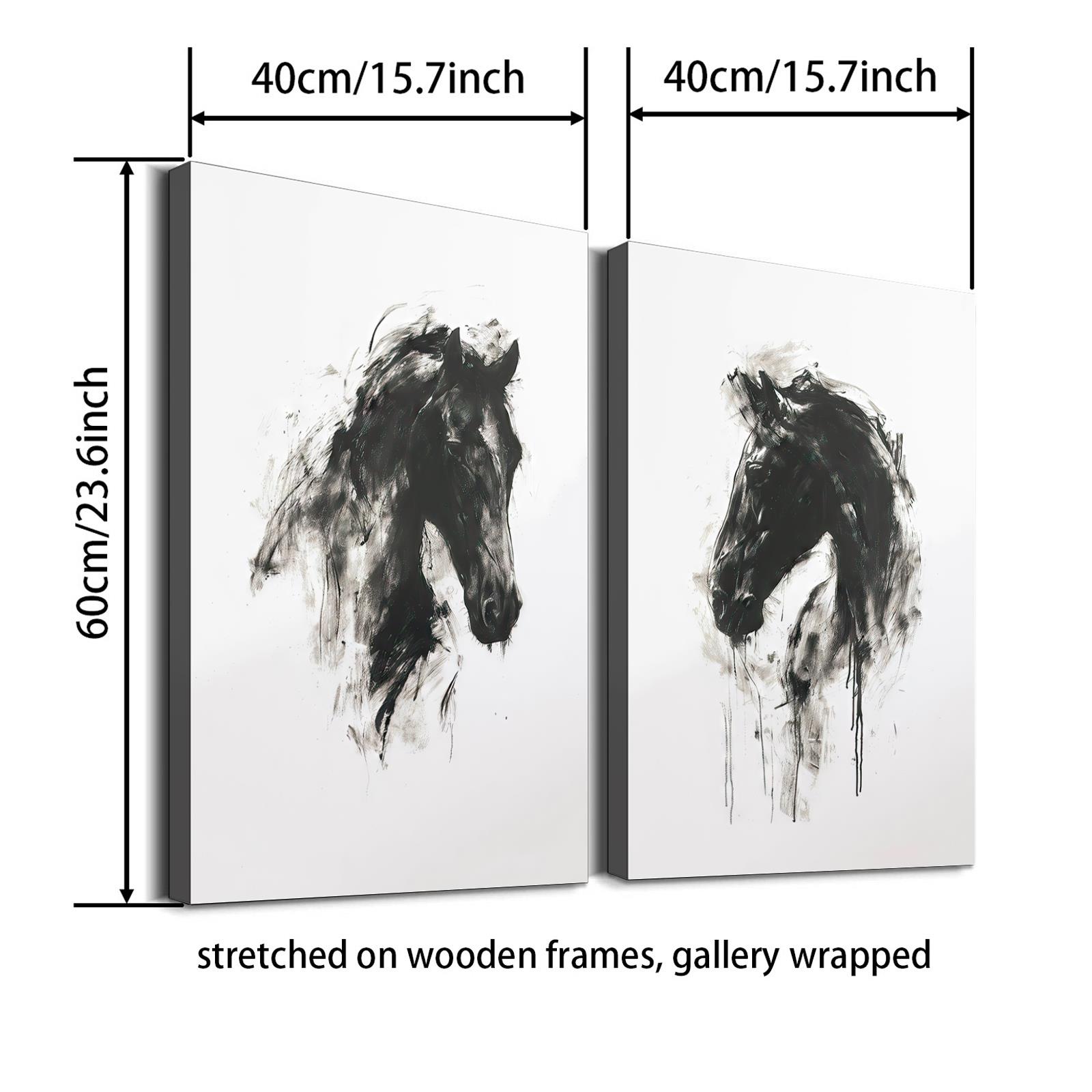 TEMU 2d Flat, 2pcs Wooden Framed Minimalist Horse Pair Print, Abstract Equestrian Decor Painting, Canvas Wall Art For Home, Bedroom, Dormitory, Gift,