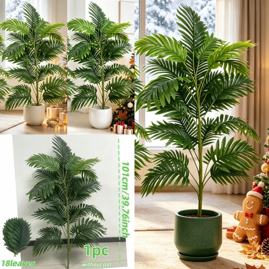 TEMU Arbre de palmier tropical réaliste de 101 cm (grand) avec feuilles (18 pièces), pas besoin de soins, vert toutes , convient pour une utilisation