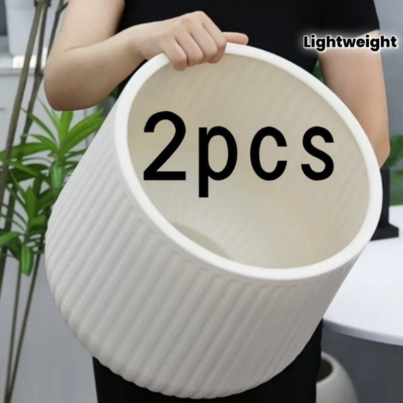2 macetas clásicas   a rayas de plástico - macetas redondas medianas,   y duraderas, adecuadas para uso interior/exterior, suculentas, cactus y jardines, superficie pulida, fáciles de mover, ve
