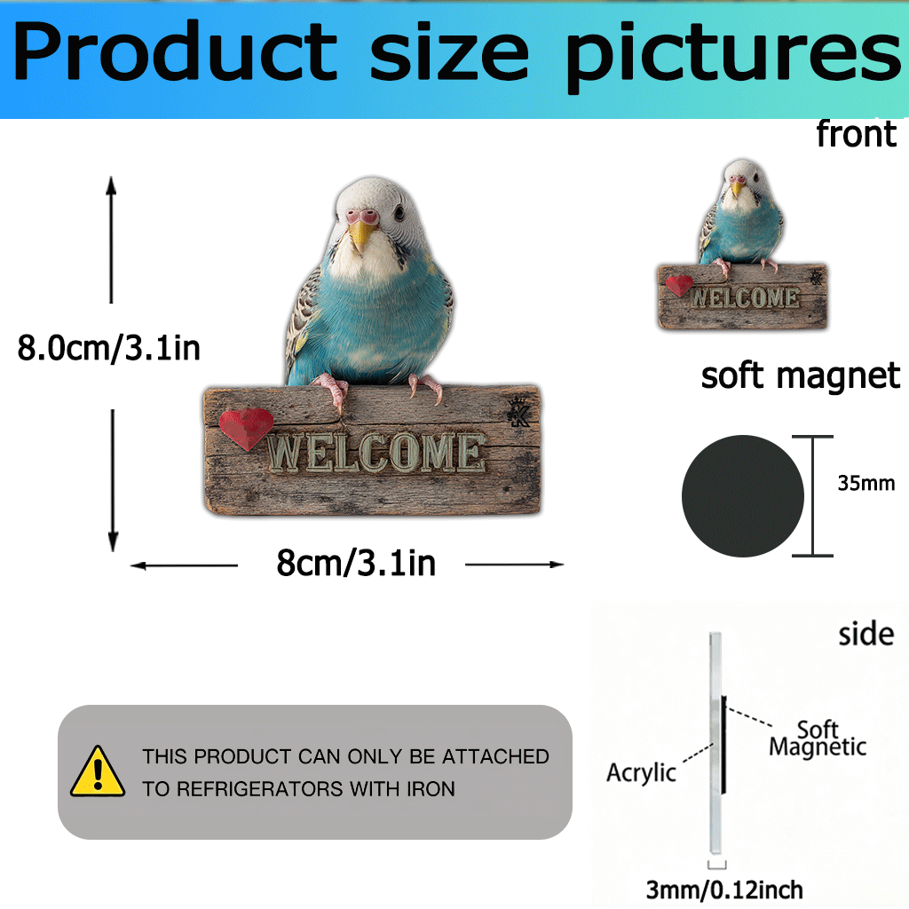 TEMU 1pc, Cute Budgie Refrigerator Magnet (3.1x3.1in), Suitable For Refrigerators, Fresh Decor, Bedroom Walls, Iron Holders, Gifts For Bird Lovers,