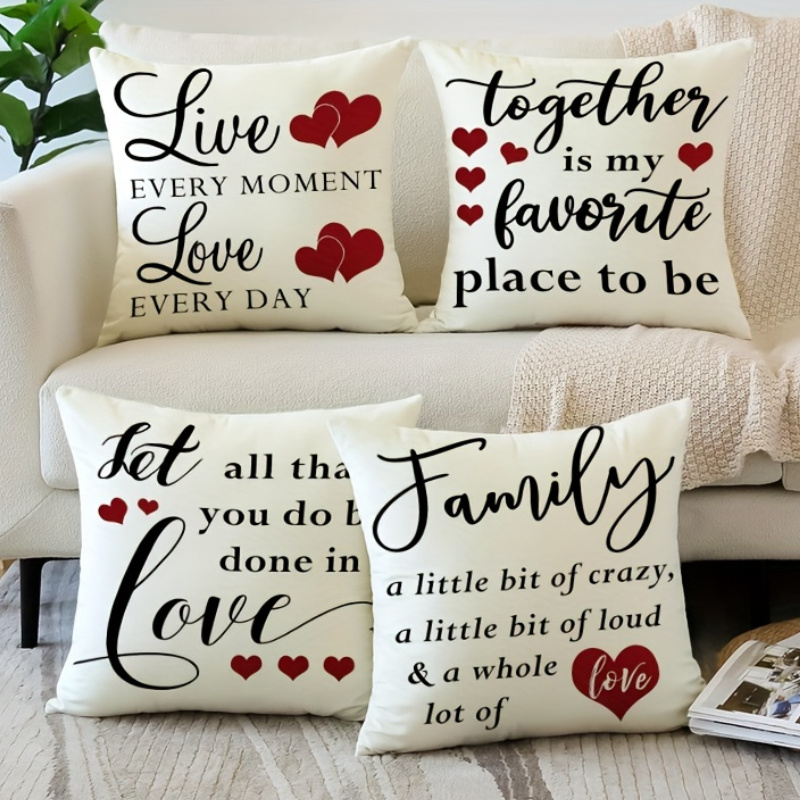 TEMU 4 Pezzi Fodere Cuscini Decorativi per San Valentino con Stampa Cuore e Lettere, Stile Moderno, 18x18 Pollici, Poliestere Resistente e , Lavabile