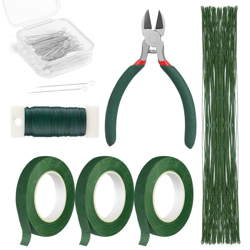 TEMU Complete Floral Arrangement Craft Kit With Tapes, Wire & Boutonniere Flower Pins - Diy Bouquet Making Supplies Suitable For Weddings, Parties,