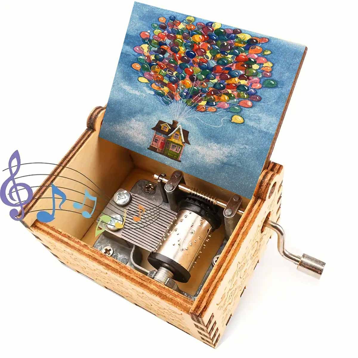 деревянная музыкальная шкатулка воздушный шар из дома на крыше, выбранный высококачественный материал, изобретательность для создания мечтательного звука, используйте музыку, чтобы рассказывать  , подарите родственникам, друзьям и одноклассникам изысканные подарки на дни рождения, праздники и юбилеи Детали 6