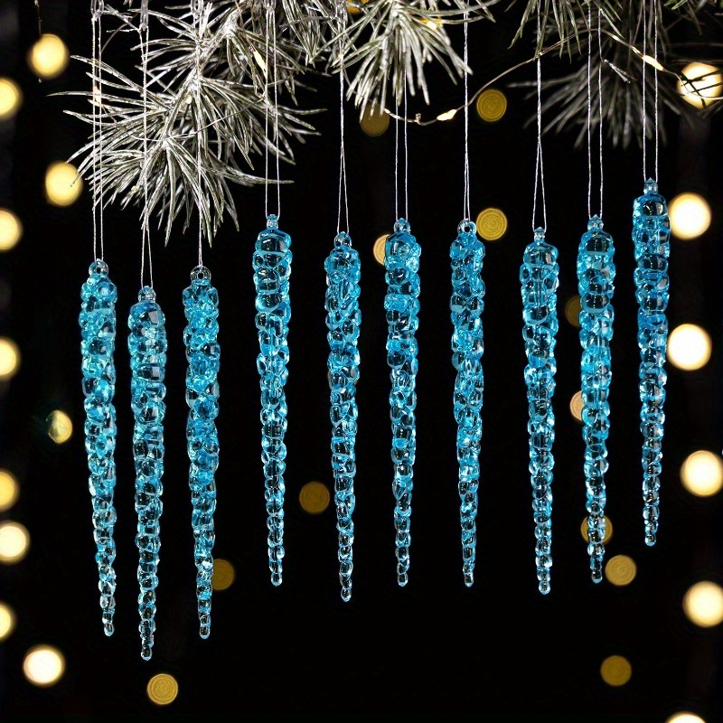 Image of 10pcs Of Christmas Tree Icicle Ornaments, Hanging Acrylic Crystal Decorations Measuring 5.1 Inches (approximately 13 Cm) Made Of Plastic, Suitable For Christmas Trees And Winter Decor