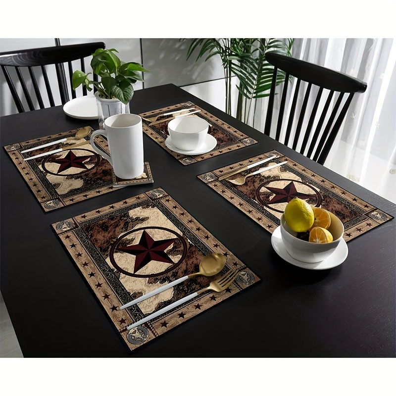 

4pcs Placemats, 100% Linen Woven Rectangular Table Mats, Non-slip, , Washable, With Hand Wash Only, For Dining Room Decor, West Texas