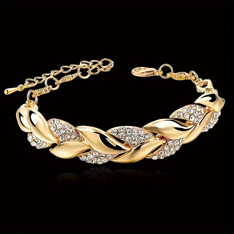 TEMU Single Piece Of A Golden Bracelet With Crystals, Featuring A Stylish Braided Design And Rhinestones, Perfect Elegant Accessory For Women