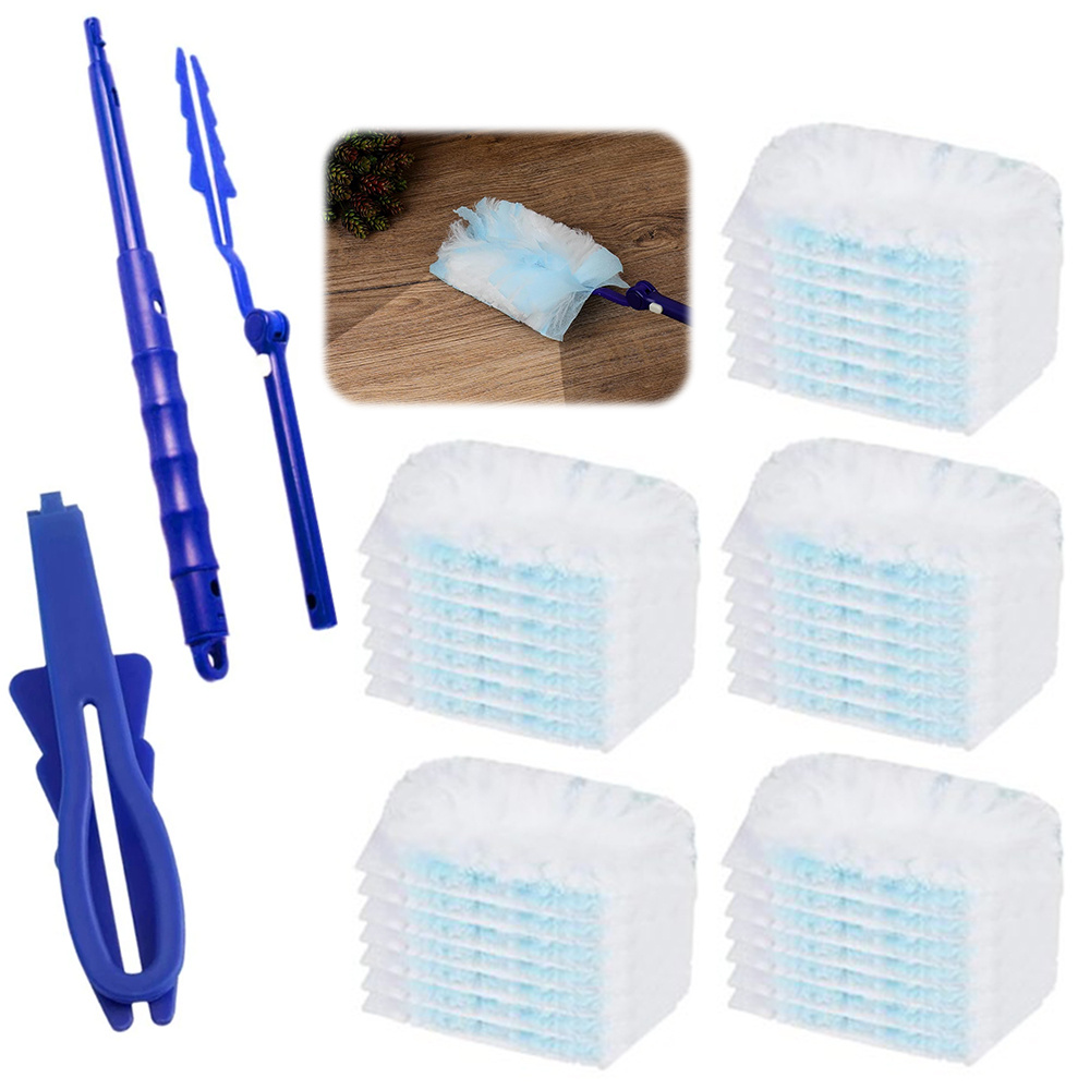 Image of 50pcs Heavy Duty Electrostatic Duster Refills, Microfiber Dust Magnet Cloths With 2 Handles (foldable And Telescopic), Reusable Washable Dusting Kit For Home Cleaning