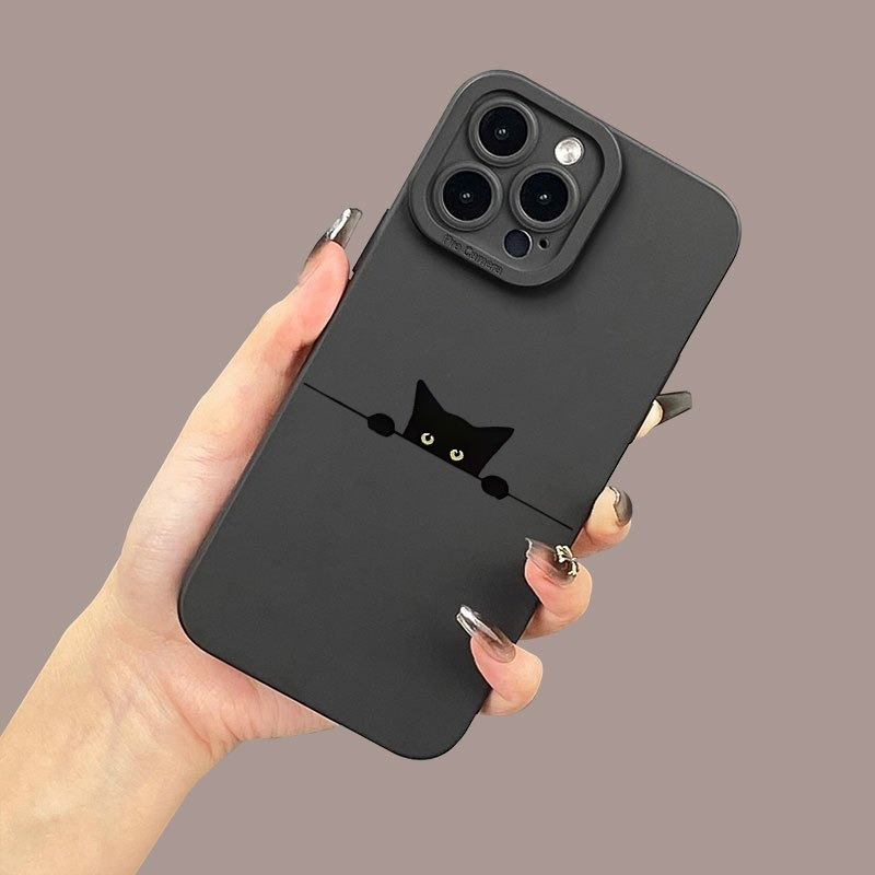 TEMU Phone Case: Geometric Little Black Cat Black And Tpu Phone Case, Suitable For Iphone 16 15 14 13 12 11 Xs Xr X 8 7 Pro Max , A Gift For ,