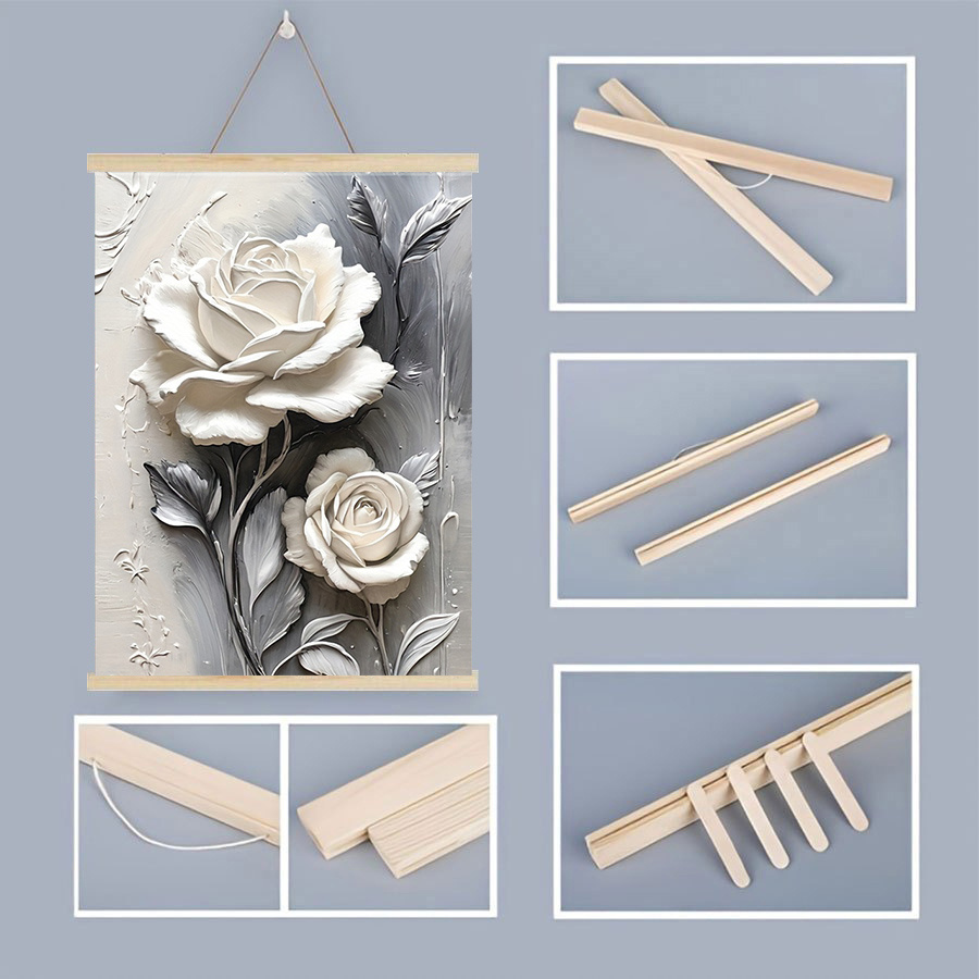 

3pcs Kit de cadre suspendu en bois DIY pour sur toile, bandes de cadre en bois de pin avec accessoires de suspension, ensemble de décoration murale affiche