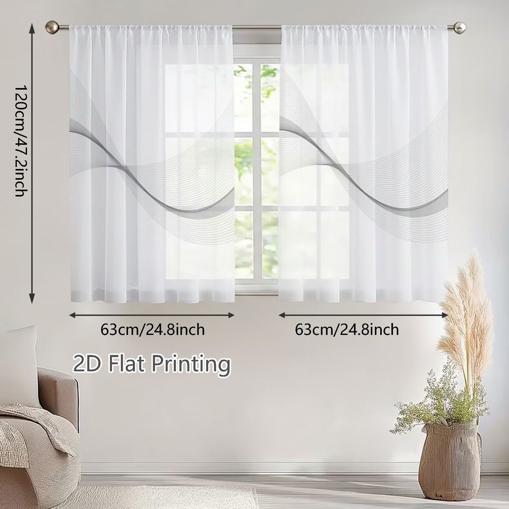 TEMU 2D Plat - 2D Plat - 2D Plat, 2pcs Petites Rideaux Voilages Printemps Été, Motif sur Rideau Voilage Blanc, pour Salons, à Manger, Bureaux à