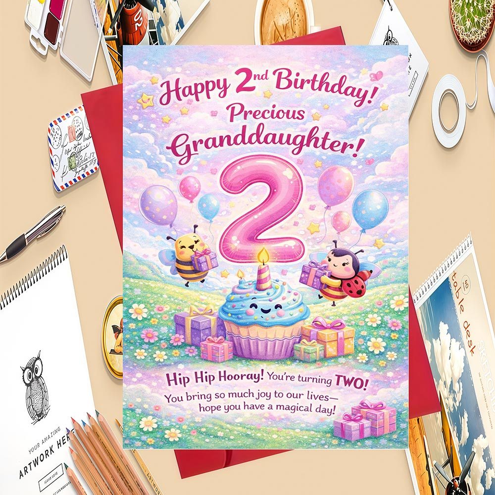 TEMU 1 Greeting Card And 1 Envelope 1pc Greeting Card For Grandparents To Give To Granddaughter On Her 2nd Birthday With Adorable Cartoon Pattern And