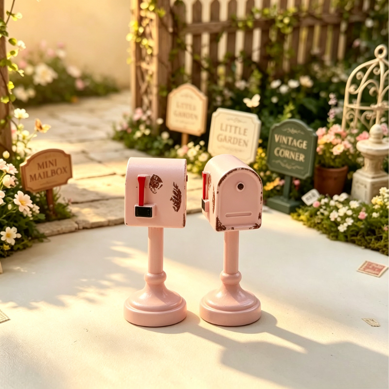 TEMU 2pcs Mini Retro Mailboxes, Creative Resin Miniature Scene Micro Landscape Ornaments, Garden Miniatures, Halloween And Christmas Gift Choice -