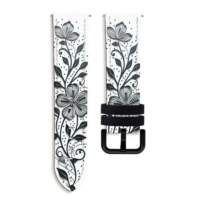 TEMU Armbanduhrband mit Blumen- & Blättermuster, Premium weiches PU-Armband 20mm 22mm – Schnellwechsel-Sportarmband kompatibel mit for Samsung Galaxy