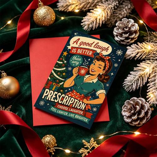 1set christmas greeting cardvintage style christmas greeting card for good is better than any prescription ideal for gifting in