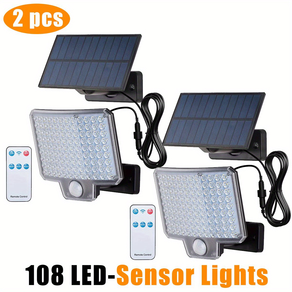 1/2/4pcs 108led Split Solar Lamp, 4 Lighting Mode Outdoor Decoration Sunlight Wall Light, Motion Sensor Garden Garage Lamp