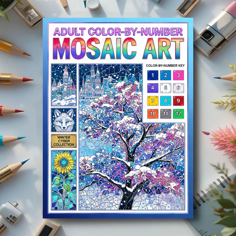 TEMU Livre de coloriage mosaïque mystérieux pour adultes - Pixel avec peintures secrètes, activité de puzzle numérique, débloquez des images cachées,