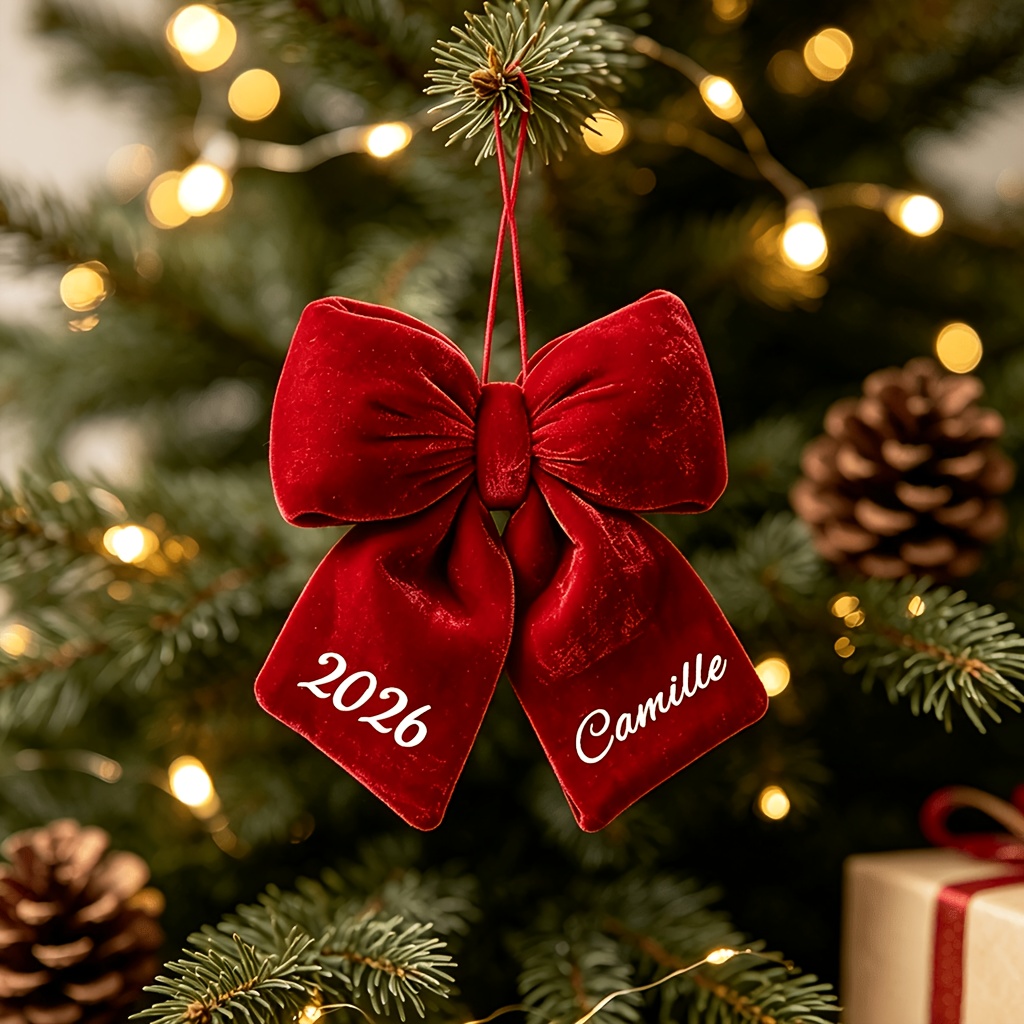 TEMU 1 Personalized Custom Bow Pendant, Customizable With Name And Year, Red Bow Ornament, Christmas Tree Commemorative Hanging Ornament, Women's
