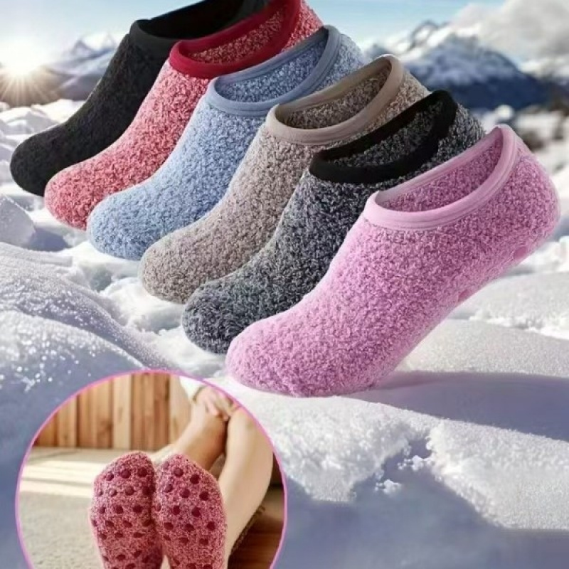 TEMU 6 Pair Of Women's Coral Fleece Socks, Short Ankle Socks, Suitable For , Plush Ladies' Floor Socks With Silicone Non-slip For Yoga