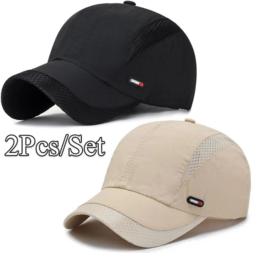 TEMU 2pcs Men's Lightweight Breathable Baseball Set - Adjustable Outdoor Sports Duckbill , Black And Red With Mesh Backing, Casual Hat | Fashionable