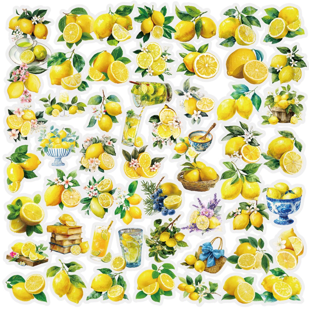 Set Of 56 Lemon-themed Stickers For Creative Use On Tablets, Computers, Laptops, Phone Cases, Guitars, Desktops, Water Bottles, Suitcases, Skis, And Other Decorative Items