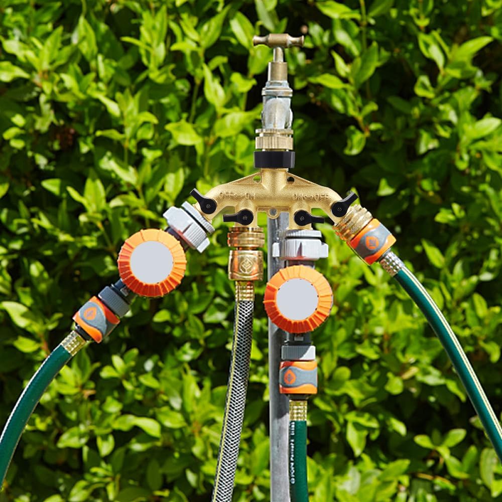 Water Distributor Faucet With 4 Adjustable Outlets, Universal Hose Connector For Outdoor Watering Tasks, Ideal For Lawn Irrigation, Pet Bathing, And Vehicle Washing