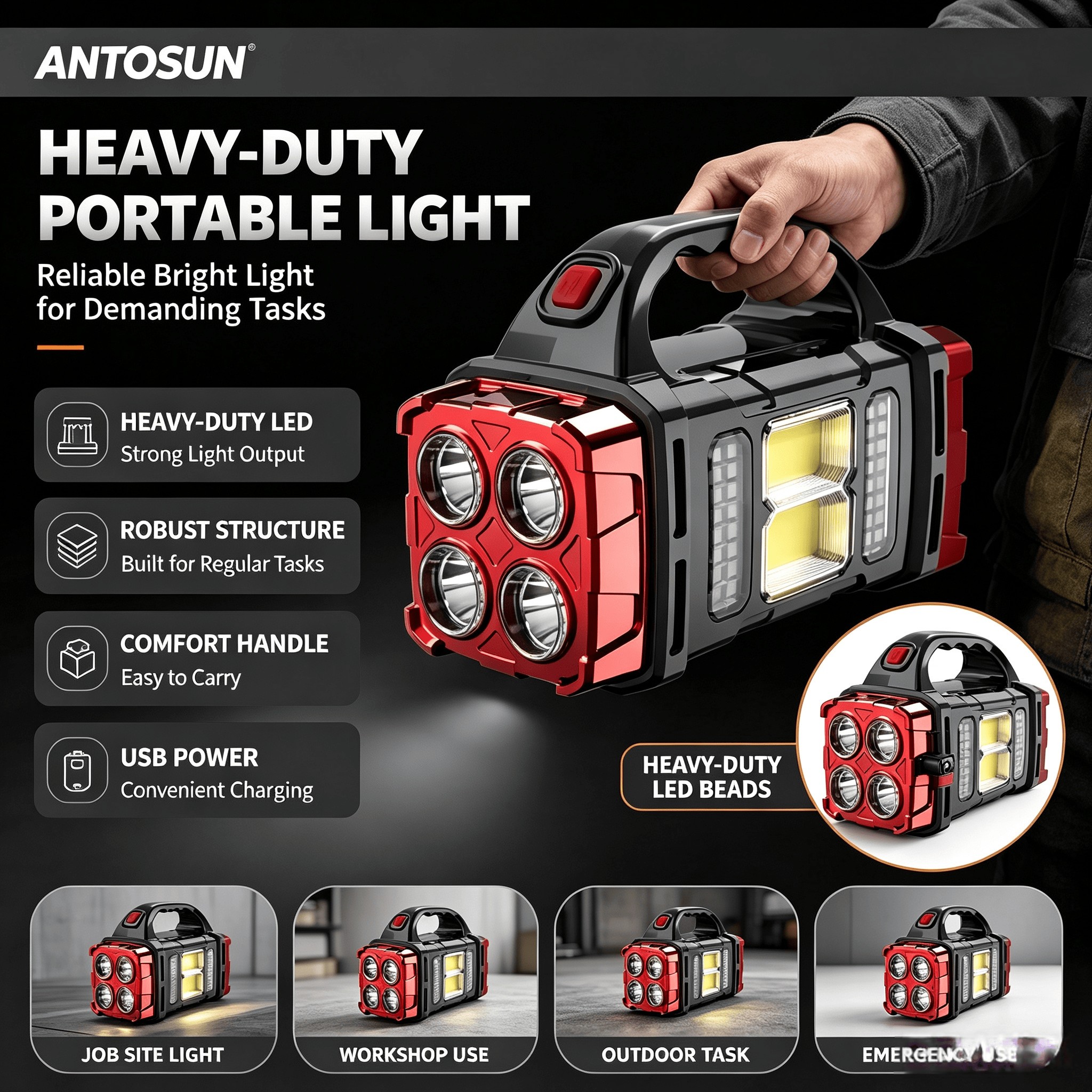 TEMU Lampe de camping solaire, Batterie externe portable rechargeable et lumineuse, Lampe LED USB, Construction durable, Options de charge multiples,