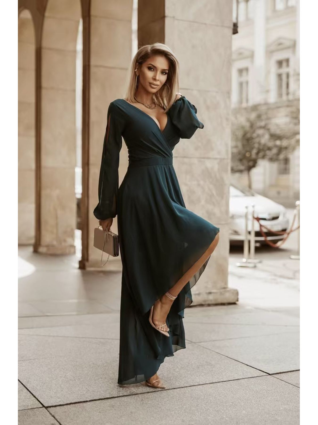 green evening dress sold on Temu United States