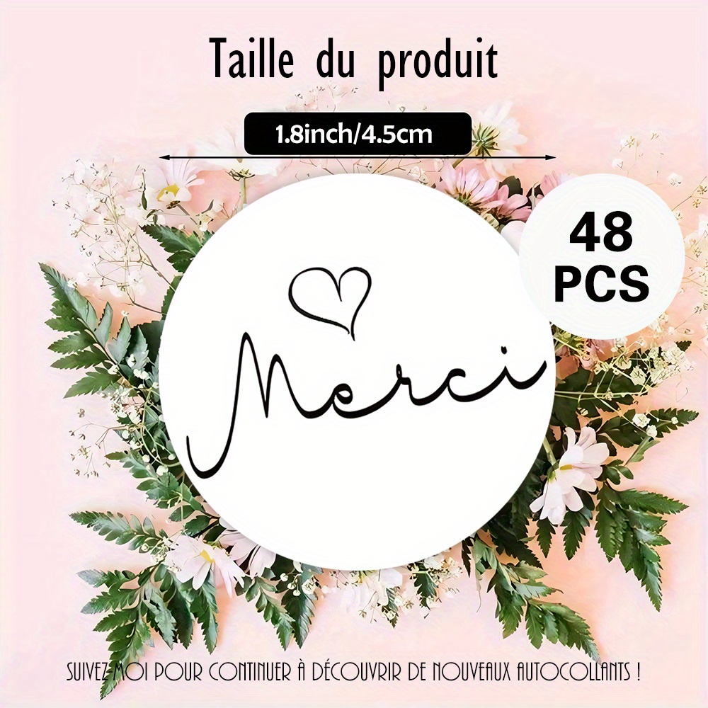 TEMU 48pcs/96pcs/144pcs Autocollants Ronds "" avec Petit Cœur, Style Calligraphique, Parfaits pour Cartes de Remerciement, Sacs Cadeaux, Invitations,