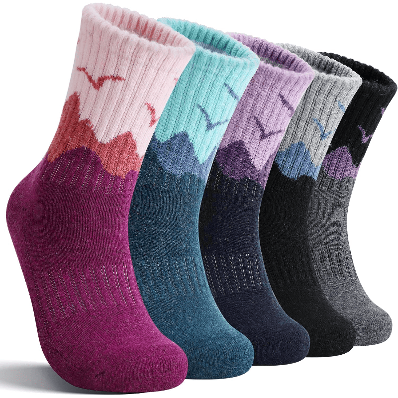 TEMU 5 Pairs Mixed Color Women's Hiking Socks, Warm Winter Socks, Work Gift Socks