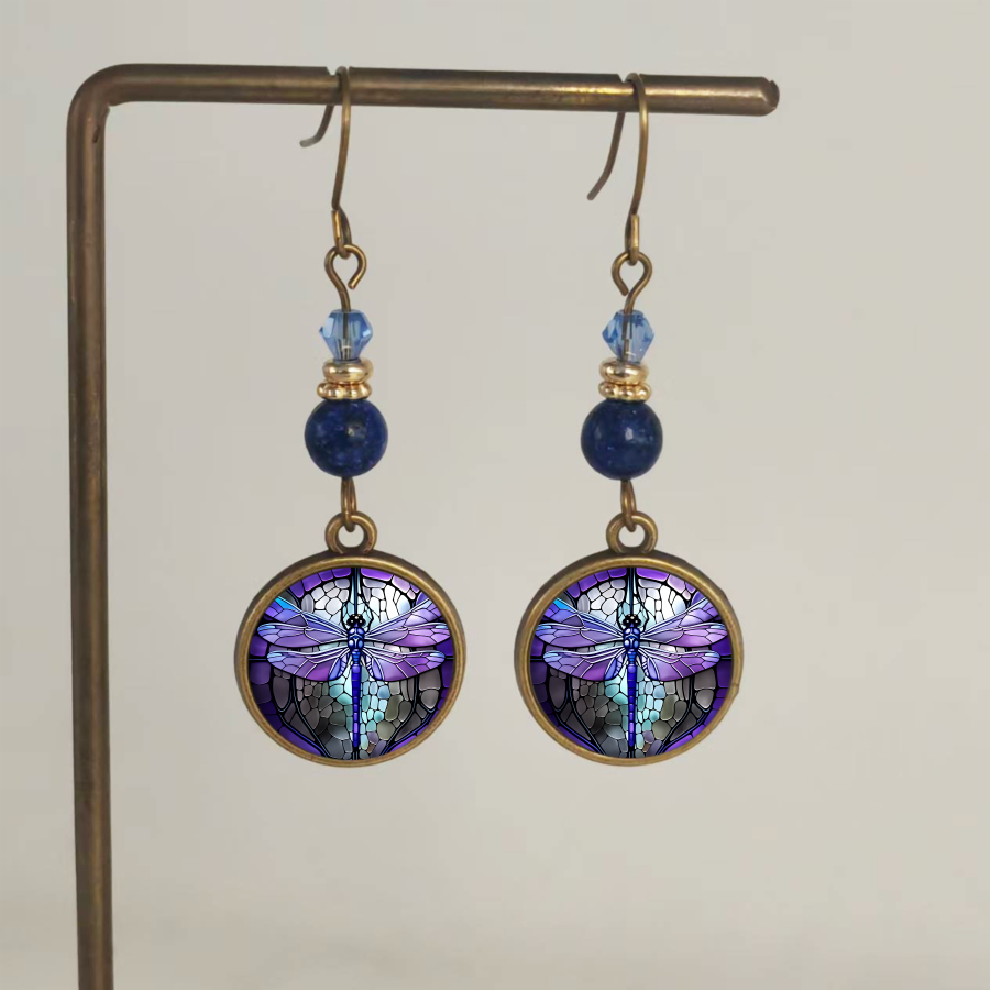 TEMU 2pcs Dragonfly Earrings Stained Glass Earrings Nature Earrings Art Earrings Rotundityearrings Insect Earrings Jewelry Accessories Unique Jewelry