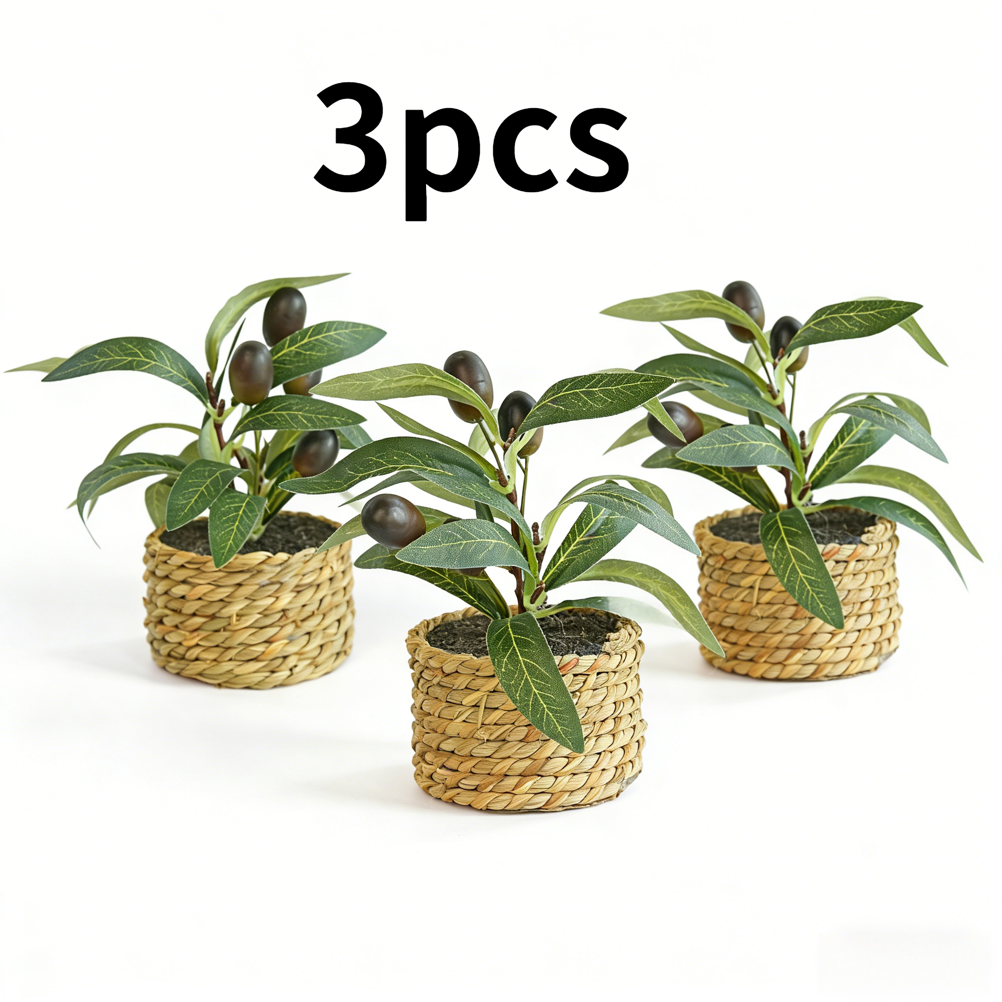 3 Pack Artificial Olive Plants In Woven Baskets, Lifelike Fake Olive Trees, Mediterranean Style Home Decor For Shelf Desk