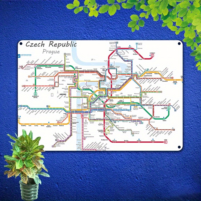 TEMU 2d Flat - 2d 1pc, Vintage Prague Metro Map Metal Sign, 29.97x19.81cm, Iron Wall Art, Frameless For Home Office, Bar, Cafe, , Contemporary &