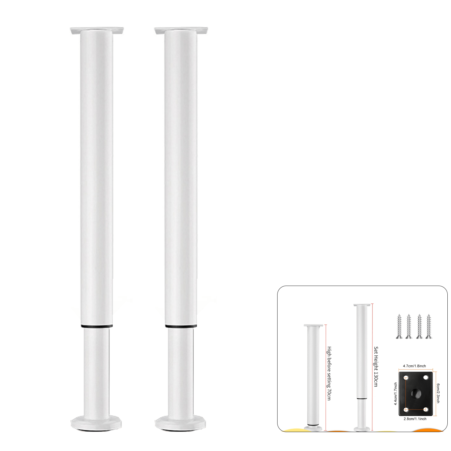 Image of Adjustable Furniture Legs With A Base, Ranging From 70 To 13 Cm, Suitable For Height, Metal Desk Supports, Table Legs, Ideal For Personalized Furniture Projects ( In Black And White)
