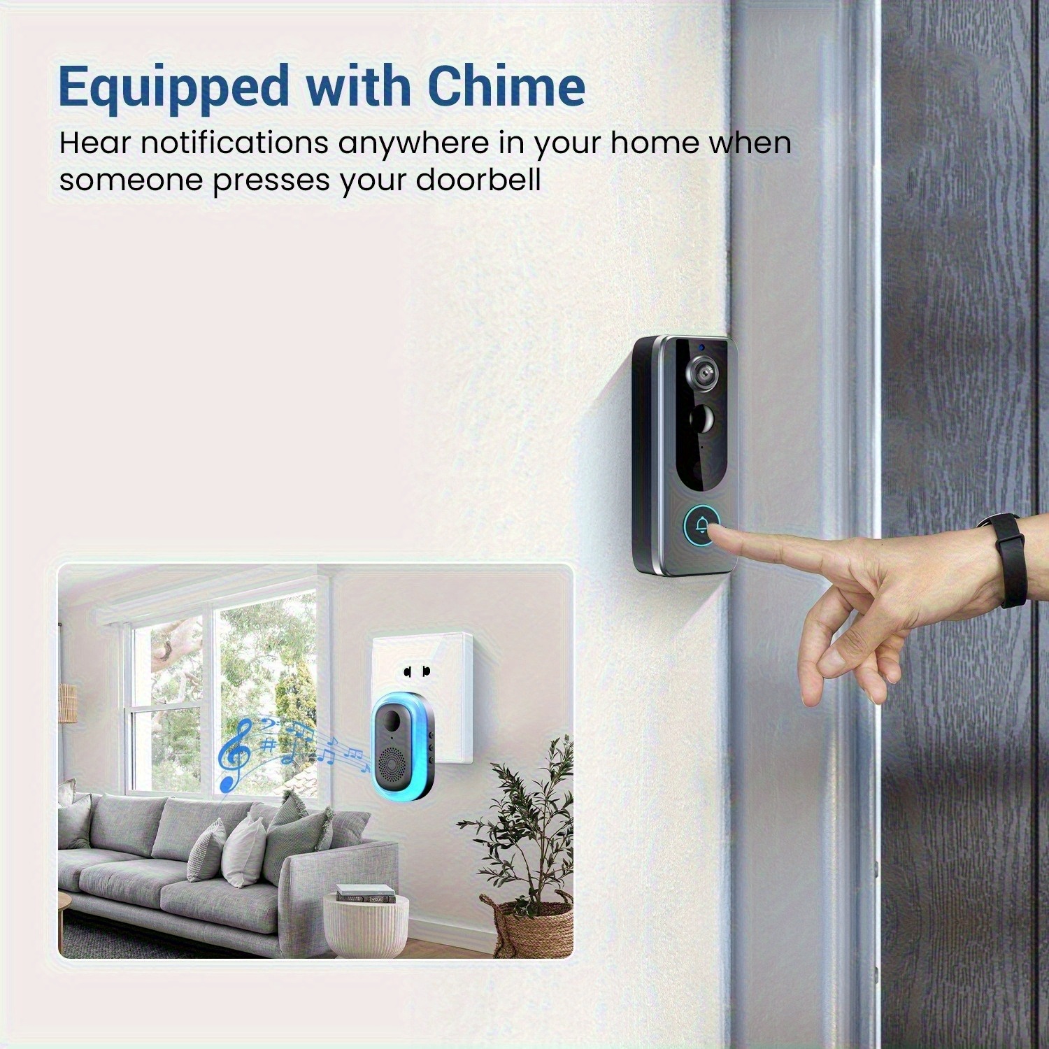 wireless video doorbell system with 2k hd security camera,  ° wide-angle view,   audio, motion detection alerts, night vision, instant recording, compatible with smartphones/tablets, usb-powered doorbell camera with wireless  , battery-powered with low voltage operation, ideal for front door/outdoor security monitoring,  ,   (black/blue) Product details 5