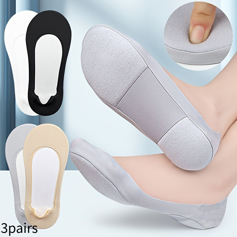 TEMU 3 de medias para mujer de color liso con antideslizante y amortiguadora, calcetines invisibles de transpirables con cojín de aire de esponja