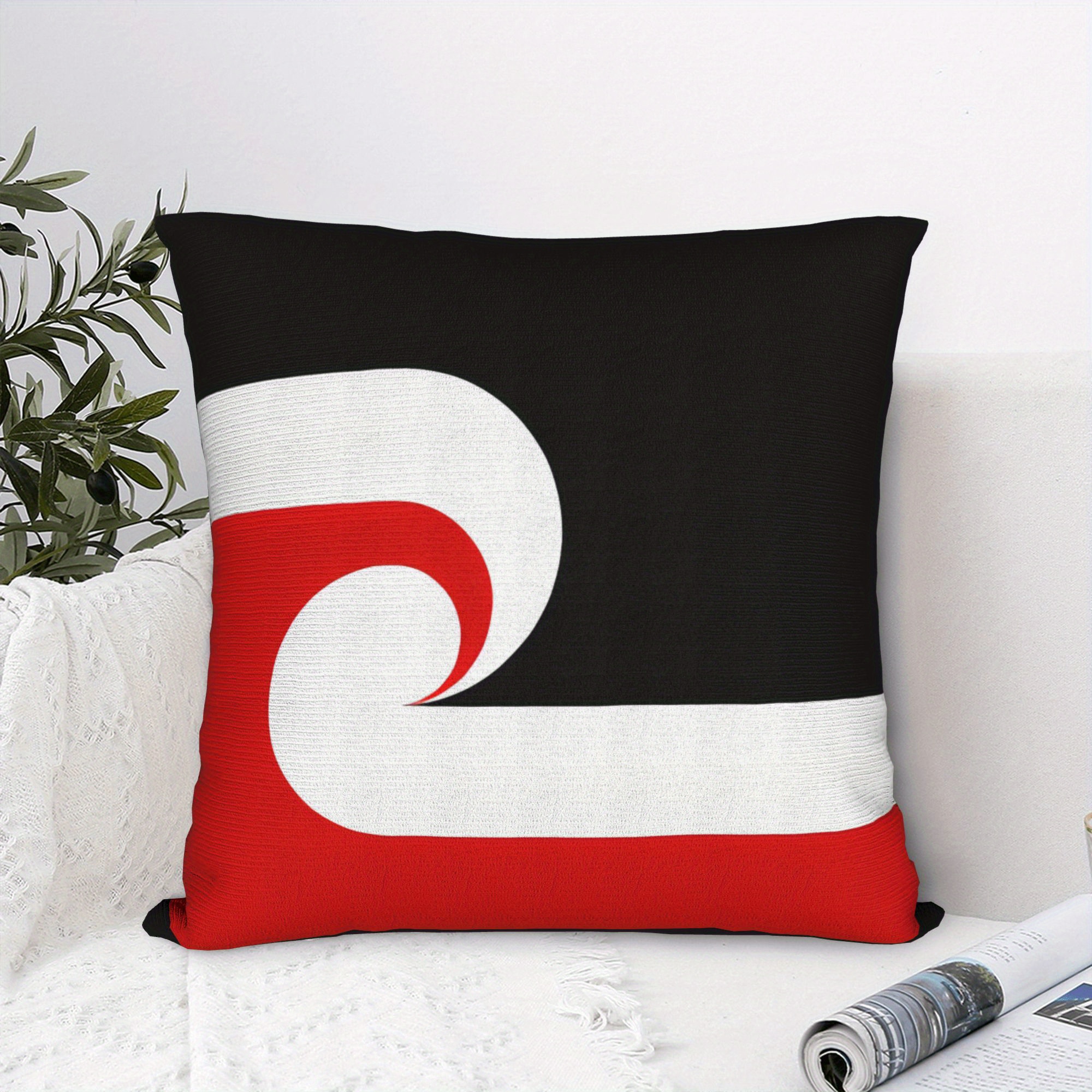 TEMU 1pc Tino Māori Flag Pillowcase - Black, Red And White Tribal Pattern Sofa Cushion Cover - Machine Washable Zippered Decorative Pillowcase,