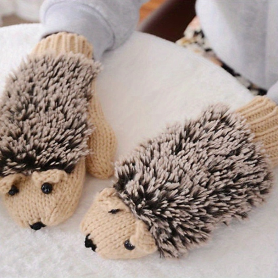 TEMU 1 Pair Cute Hedgehog Gloves - Soft Full-finger Winter Gloves, Machine Washable Cold Weather Gloves For , Cozy Animal-themed Gifts For Hedgehog