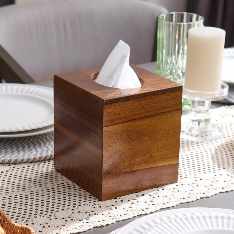 acacia wood tissue box cover square wooden tissue holder for bathroom living room dining table decorative cube facial tissue box cover 5. 3 x 5. 3 x 5. 9 inches Product details 4