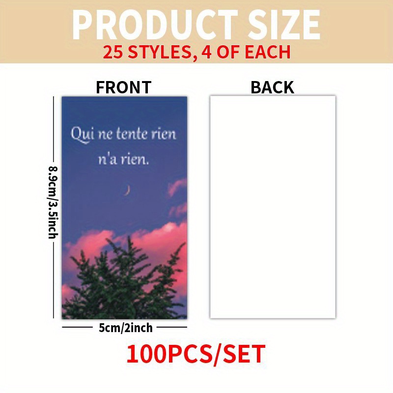 TEMU Lot de 100 cartes - Ambiance française, , vie quotidienne, cartes de citations inspirantes, 25 styles uniques, convient pour , , les fêtes,