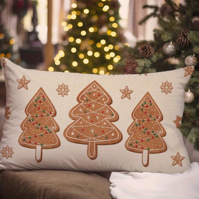 

Linen Christmas 1pc, Christmas Tree , Cushion For , Lumbar Pillowcase , - For Sofa ( Not Included)