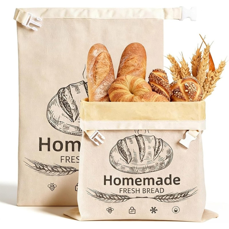 E-shop Wiederverwendbarer Bienenwachs-Brotbeutel geeignet für hausgemachtes Brot & Toaster-Aufbewahrung - Bienenwachsbeschichtung, Clip-Verschluss,