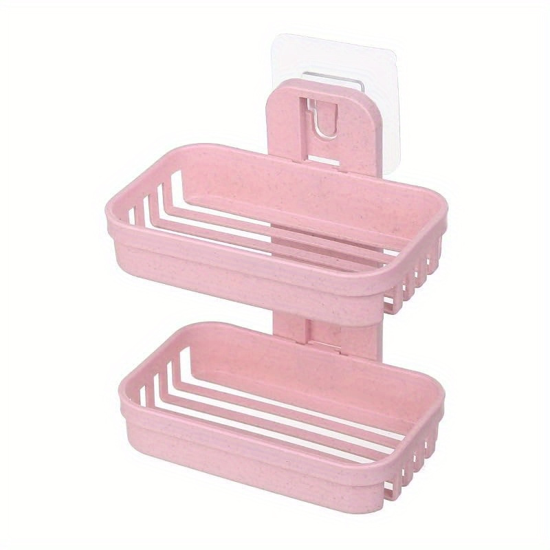 

A Double-layer Holder, Self-adhesive Soap Tray With Drainage Holes, For Punching, Waterproof, Multifunctional Shower Storage