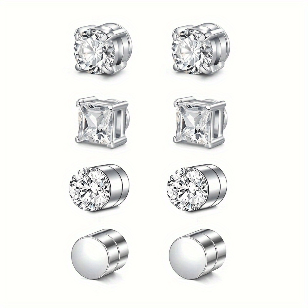 Image of 8pcs Set Of Steel Earrings: 4 Pairs Of Punk Style Ear Studs, Safe And Non-piercing Jewelry For Women Men
