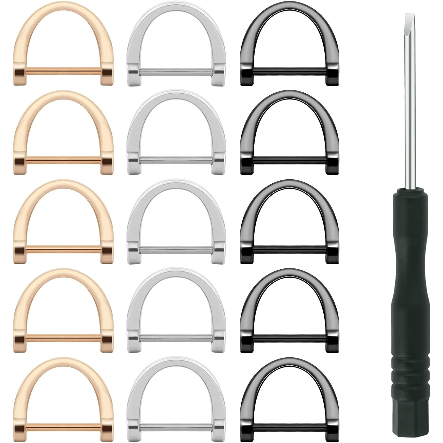 Image of 15pcs D-rings Screw In Shackle Horseshoe U Shape D Ring, D Rings For Purse, Horseshoe Shape D Ring Purse Holder With 1pc Screwdriver Diy Craft Purse Keychain Accessories, Diy Wallet Making