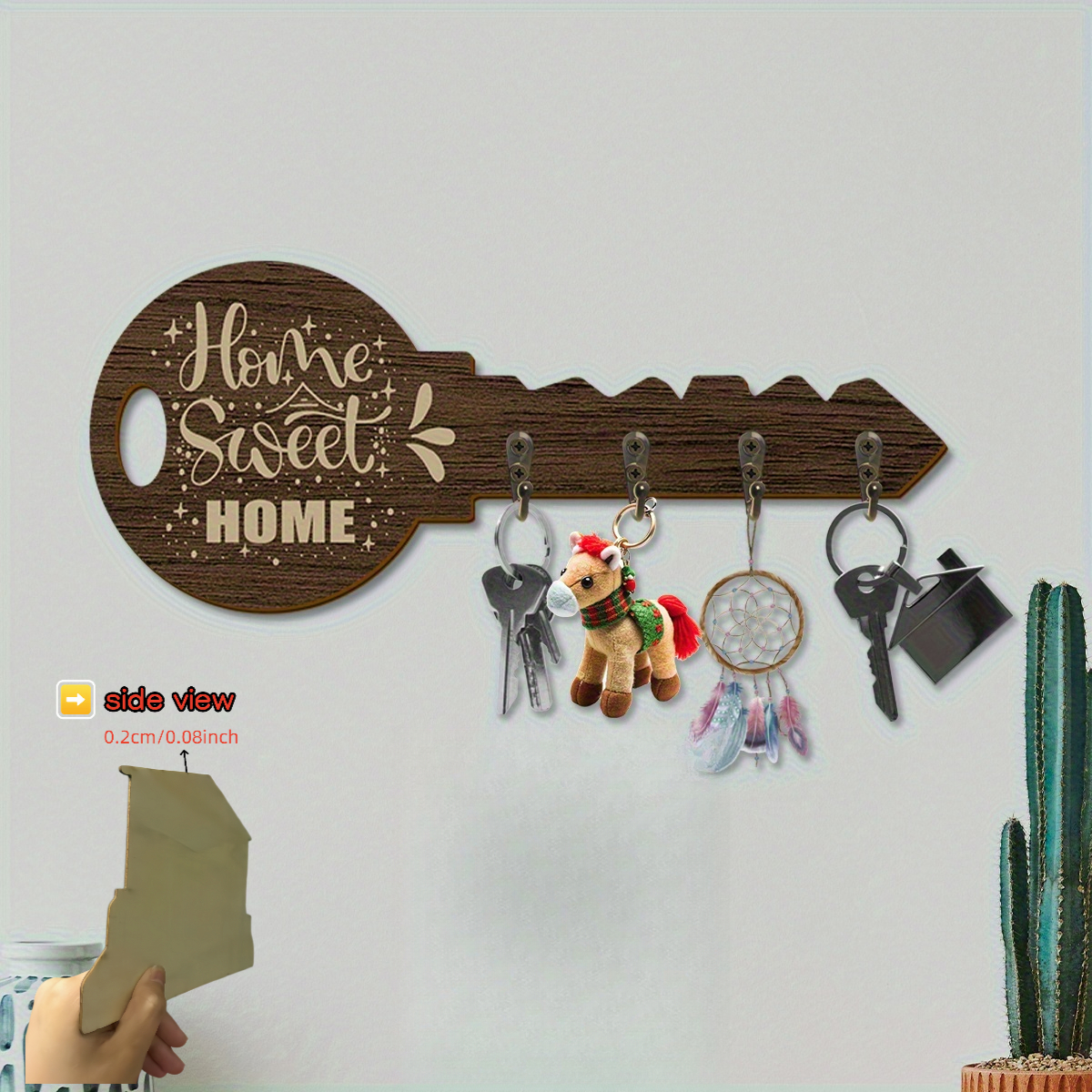 TEMU 2d Flat, Rustic Wooden Wall-mounted Key Hook With " Where Is" And "walk" Design - With Hook, For Keys, Belts, Hats, Bags - At Entrance, Garage,