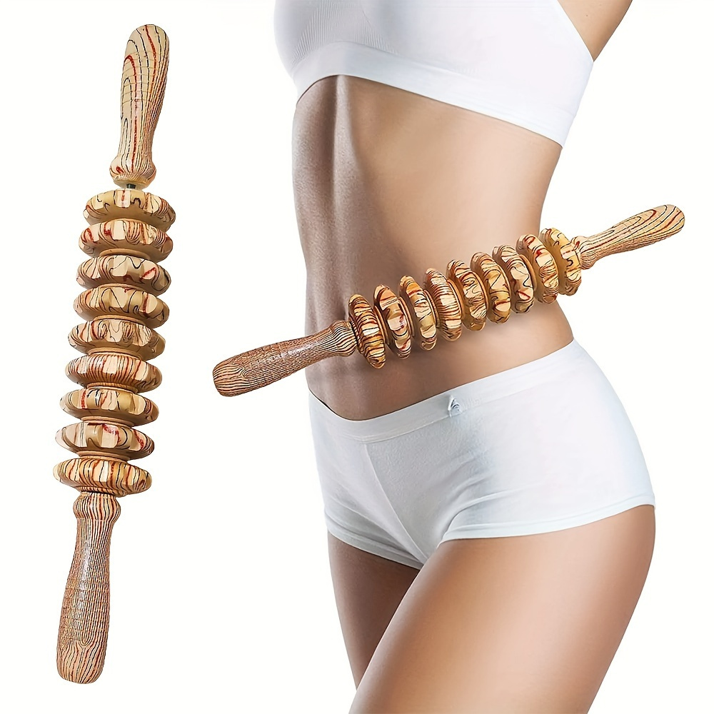 9 roller handheld wooden massage stick ergonomic full body shaping muscle relaxation anti tool natural wood design with decorative patterns thalate free durable smooth texture for home use massage tools body relaxation aid Product details 0