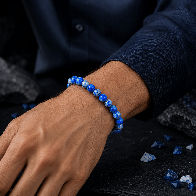 Deep Blue Nebula Spotted Texture Round Bead Bracelet
